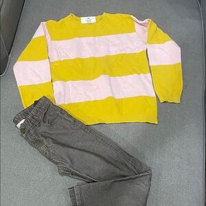 H&M Vibrant Mustard Yellow and Pink Knit ribbed Sweater